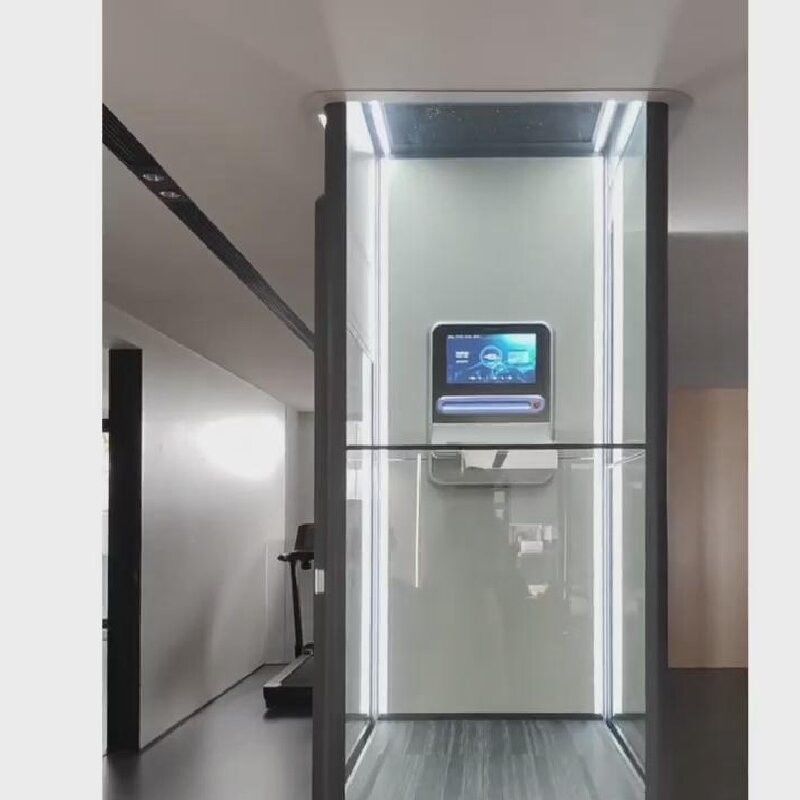 Ascensore automatico a vite da 400 kg con dispositivi di sicurezza per cabine quadrate in vetro a due fermate